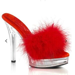 Fabulicious Elegant Red Feathered Stiletto Heels